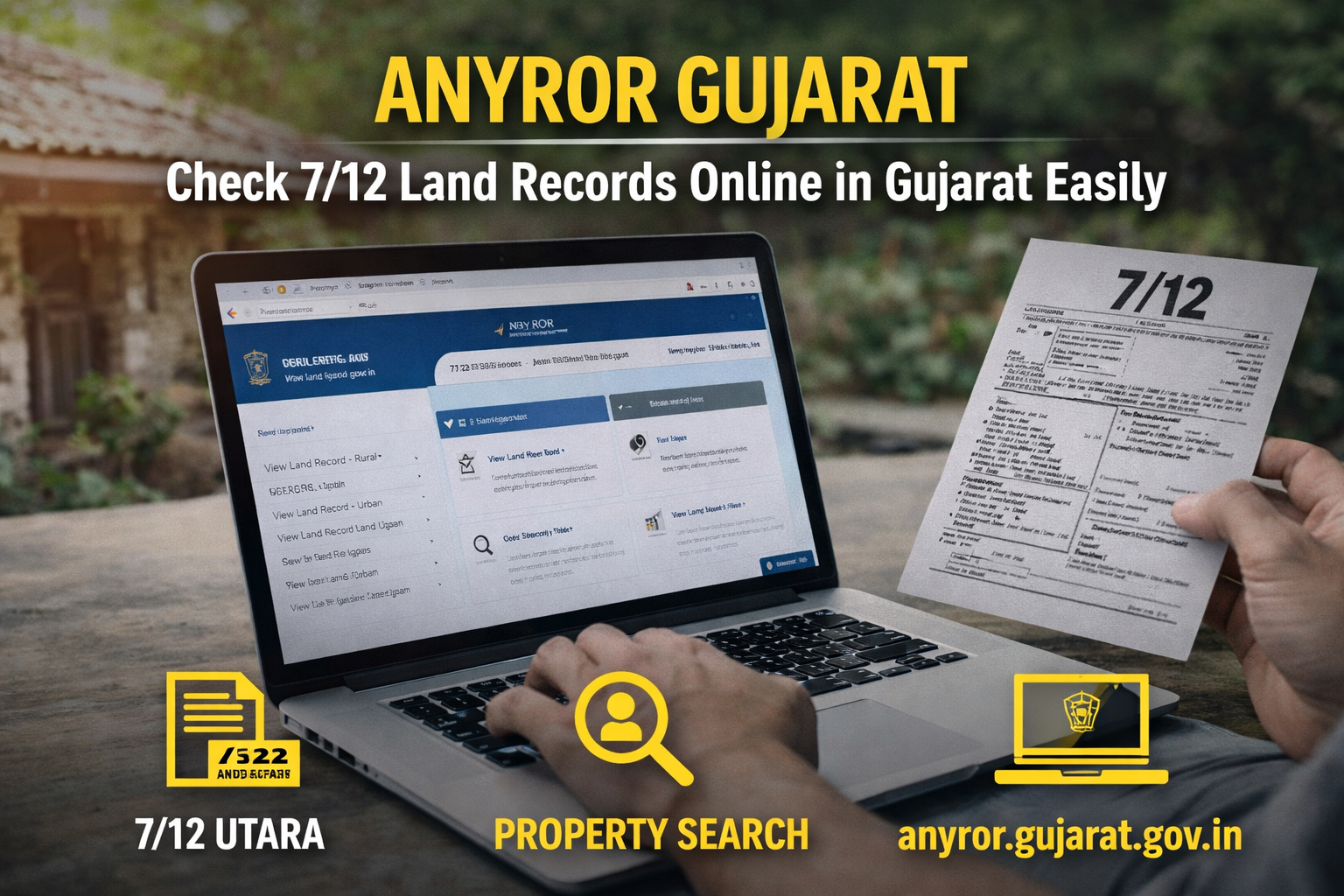 AnyROR Gujarat 7/12 land records online portal property search Gujarat
