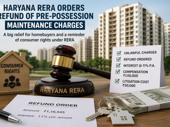 Homebuyer receiving relief after Haryana RERA orders refund of maintenance charges collected before possession.